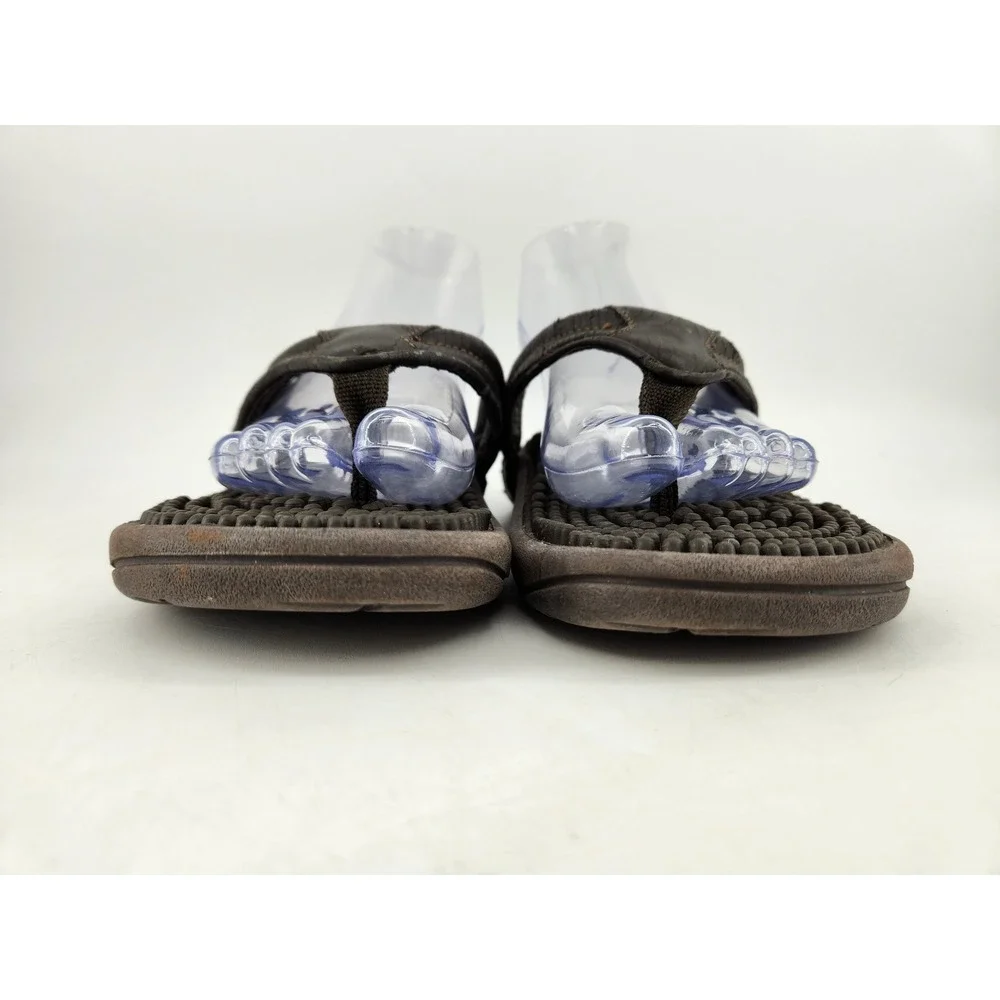 Kenkoh Spirit V Flip Flop Sandals Mens 9 Brown Leather Acupressure Massage 2314